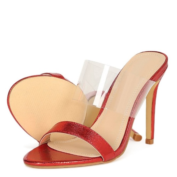 Radiant Red Clear Transparent Mule Slide Sandals - Picture 4 of 4